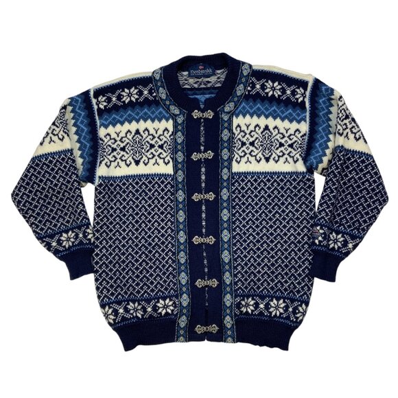 Nordstrikk Virgin Wool Cardigan Sweater L Blue Fair Isle Norway Nordic Hippie - Picture 12 of 12
